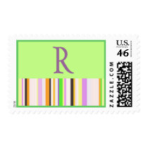 GREEN PURPLE STRIPED MONOGRAM - Cu... - Customized Postage Stamp
