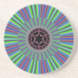 Green Purple Sunburst Fractal Beverage Coasters