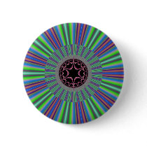 Green Purple Sunburst Fractal Pinback Button