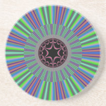 Green Purple Sunburst Fractal Beverage Coasters
