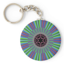 Green Purple Sunburst Fractal Keychains