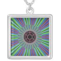 Green Purple Sunburst Fractal Custom Necklace