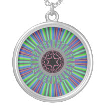 Green Purple Sunburst Fractal Custom Jewelry