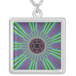 Green Purple Sunburst Fractal Custom Necklace