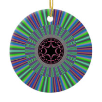 Green Purple Sunburst Fractal Christmas Tree Ornament