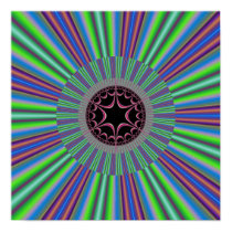Green Purple Sunburst Fractal Posters