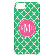 Green Quatrefoil Pattern | Pink Monogram Case For iPhone 5C