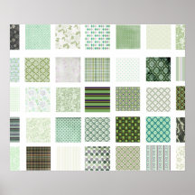 Green quilt mosaic pattern posters