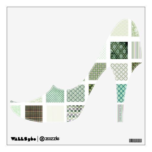 Green Quilt pattern high heeled shoe wall decal | Zazzle