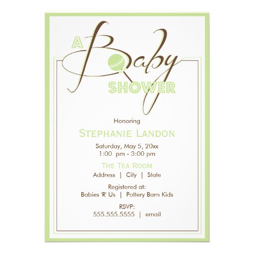 Green Rattle | Baby Shower Invitaton Personalized Announcements