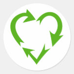 Green Recycle Heart Round Sticker