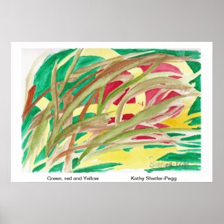 Green, Red and Yellow watercolor painting Print