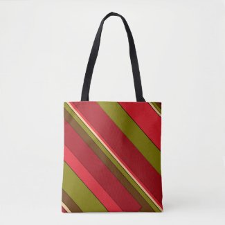 Green Red Brown Stripe Pattern Tote Bag