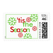 Green Red Christmas Holiday Snowflake Postage