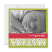 Green red elegant damask merry Christmas holiday Personalized Invitations