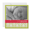 Green red elegant damask merry Christmas holiday invitation