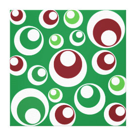 Green Red Festive Christmas Circles Dots Pattern Gallery Wrap Canvas