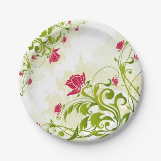 Green Red Floral Ornament Plate 7 Inch Paper Plate