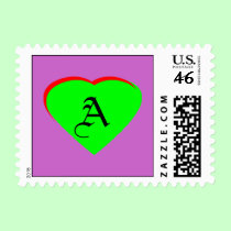 Green - Red Heart Letter A The MUSEUM Zazz postage