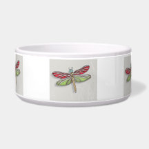 Green & Red Jeweled Dragonfly Dog Water Bowls