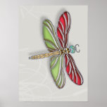 Green & Red Jeweled Dragonfly Posters