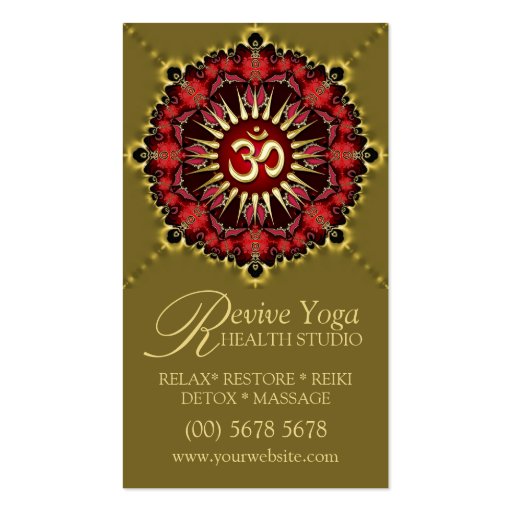 Green Red NewAge Gold OM Sign Yoga Business Cards (front side)