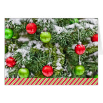 Green Red Ornaments Snowy Tree Holiday Cards