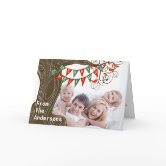 Green Red Pennant Tree Merry Christmas Your Photo card