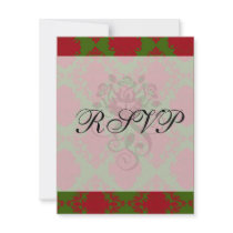 green red romantic christmas damask personalized invite