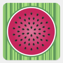 Green Red Watermelon Design Square Stickers