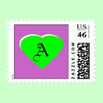 Green Red  - White Heart Letter A The MUSEUM Zazz postage