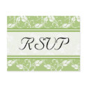 Green Regency Floral RSVP Wedding Postcards by Wedding_Bells Green Regency Floral RSVP Wedding Postcards