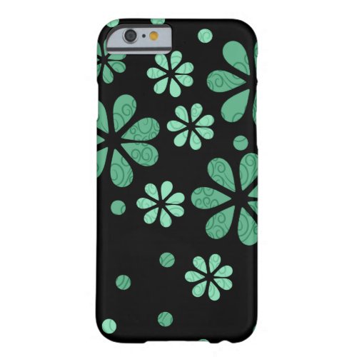 Green Retro Flowers On Black Barely There iPhone 6 Case
