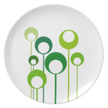 green retro flowers plate plates