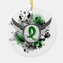 Green Ribbon And Wings Kidney Disease Ornaments