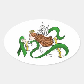"Green Ribbon" Awareness Angel Oval Sticker
