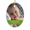 Green ribbon custom photo baby birth statistic ornament