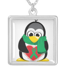 Green Ribbon Penguin Scarf Custom Necklace