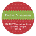 Green ribbon red Christmas holiday address label sticker