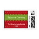 Green ribbon red christmas wedding holiday postage stamp