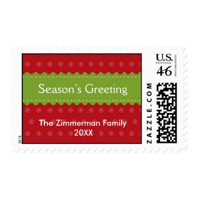 Green ribbon red christmas wedding holiday postage by FidesDesign