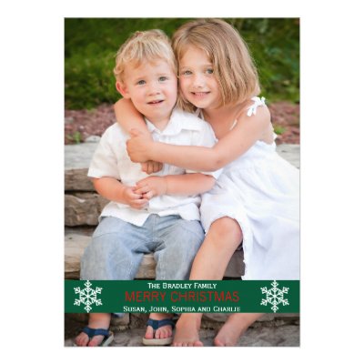 Green Ribbon Snowflake Christmas Card Custom Announcements