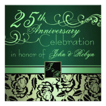 Green Rose & Swirl Wedding Anniversary Invite invitations