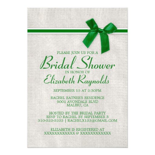 Green Rustic Burlap Bridal Shower Invitations