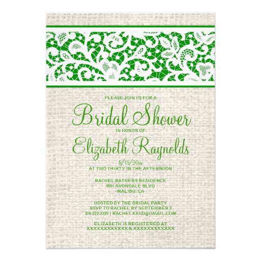 Green Rustic Burlap Linen Bridal Shower Invitation