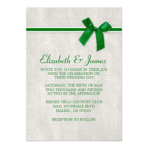 Green Rustic Burlap Wedding Invitations