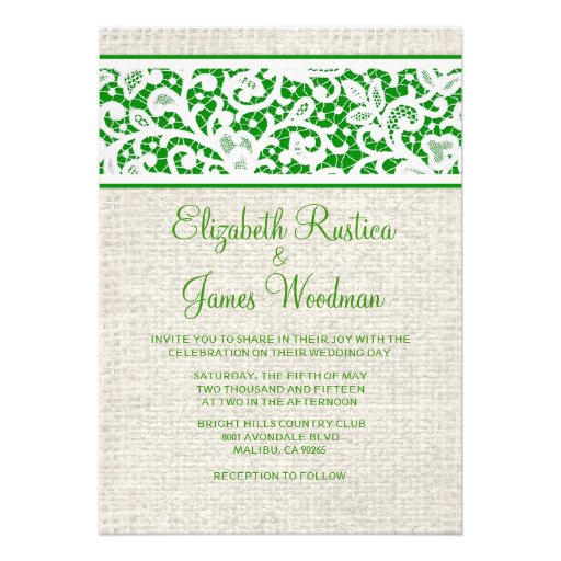 Green Rustic Country Burlap Wedding Invitations