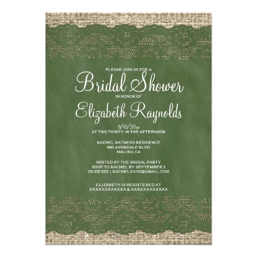 Green Rustic Lace Bridal Shower Invitations