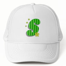 Green S monogram hats