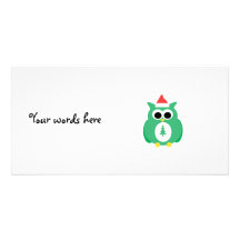 Green santa owl photo card template